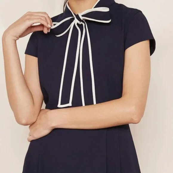 J.Crew 2P White Trim Bow Navy Dress - Office - Mid- Brunch Event Date night - Picture 2 of 11